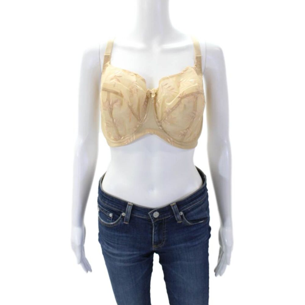 Panache Womens Embroidered Detail Sheer Underwire Balconette Bra Beige Size 44DD
